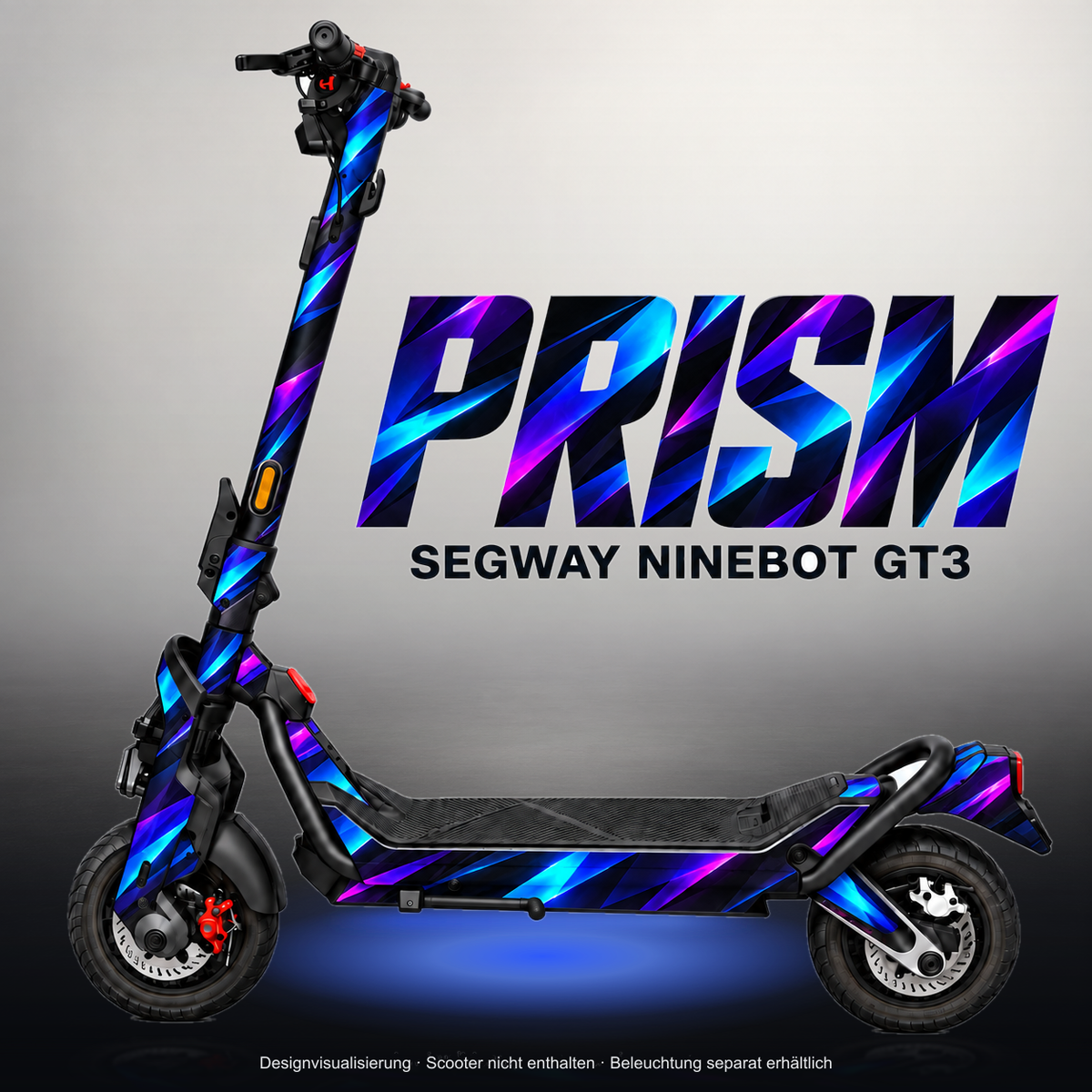 SEGWAY NINEBOT GT3 SKIN | PRISM – Studiofoto mit Licht in der Skinfarbe; Scooter und Beleuchtung separat erhältlich