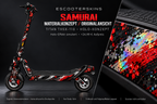 SAMURAI – Holo-Effekt simuliert; +24,99 EUR Aufpreis. Digitale Materialsimulation, keine physische Druckprobe. Nur Body-Skin; Trittbrett und Felgenaufkleber separat; Scooter nicht enthalten.