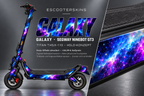 SEGWAY NINEBOT GT3 SKIN | GALAXY – Holo-Effekt simuliert; +24,99 EUR Aufpreis. Digitale Materialsimulation, keine physische Druckprobe. Nur Body-Skin; Trittbrett und Felgenaufkleber separat; Scooter nicht enthalten.