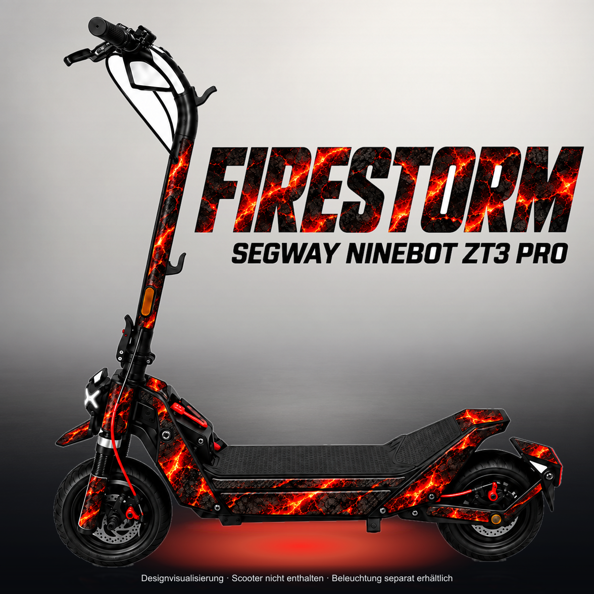 SEGWAY NINEBOT ZT3 PRO / ZT3 PRO D SKIN | FIRESTORM – Studiofoto mit Licht in der Skinfarbe; Scooter und Beleuchtung separat erhältlich