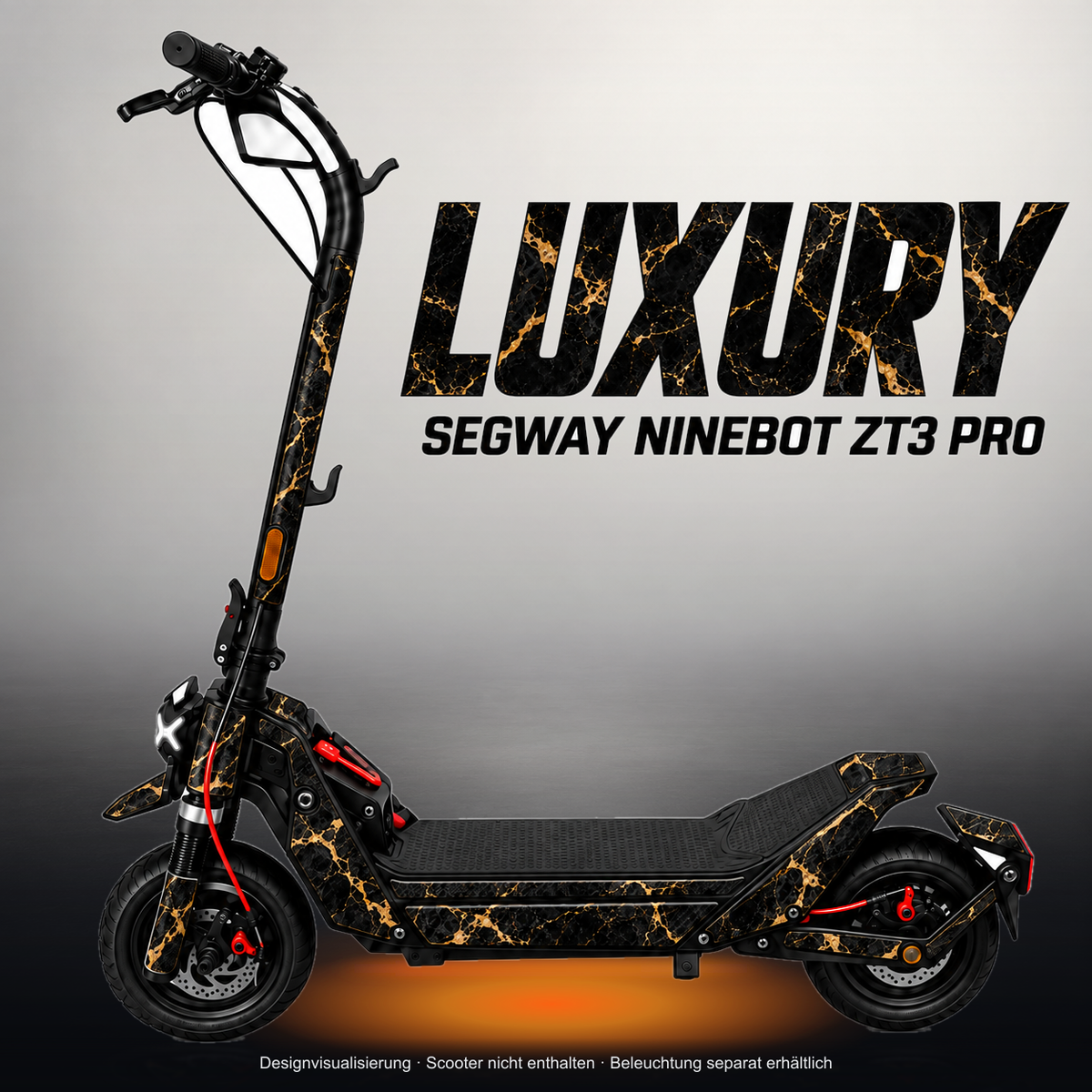 SEGWAY NINEBOT ZT3 PRO / ZT3 PRO D SKIN | LUXURY – Studiofoto mit Licht in der Skinfarbe; Scooter und Beleuchtung separat erhältlich