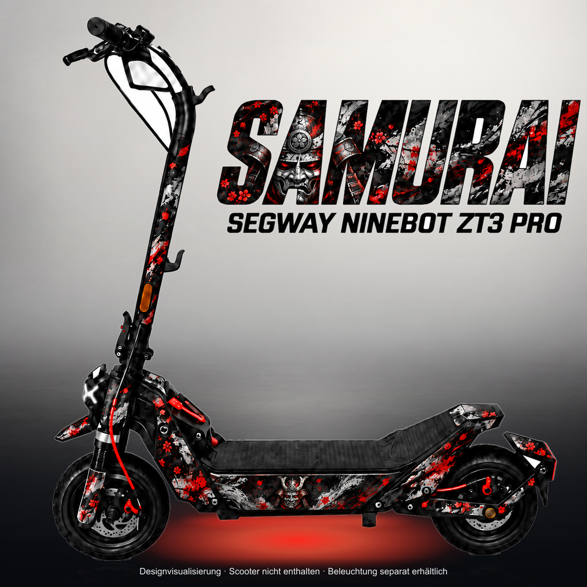 SEGWAY NINEBOT ZT3 PRO / ZT3 PRO D SKIN | SAMURAI – Studiofoto mit Licht in der Skinfarbe; Scooter und Beleuchtung separat erhältlich