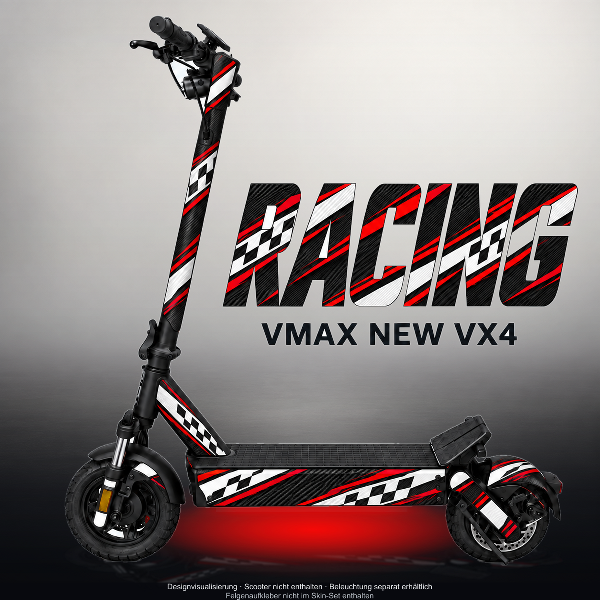 VMAX NEW VX4 SKIN | RACING – Designvisualisierung mit Licht in der Skinfarbe; Scooter nicht enthalten, Beleuchtung separat erhältlich