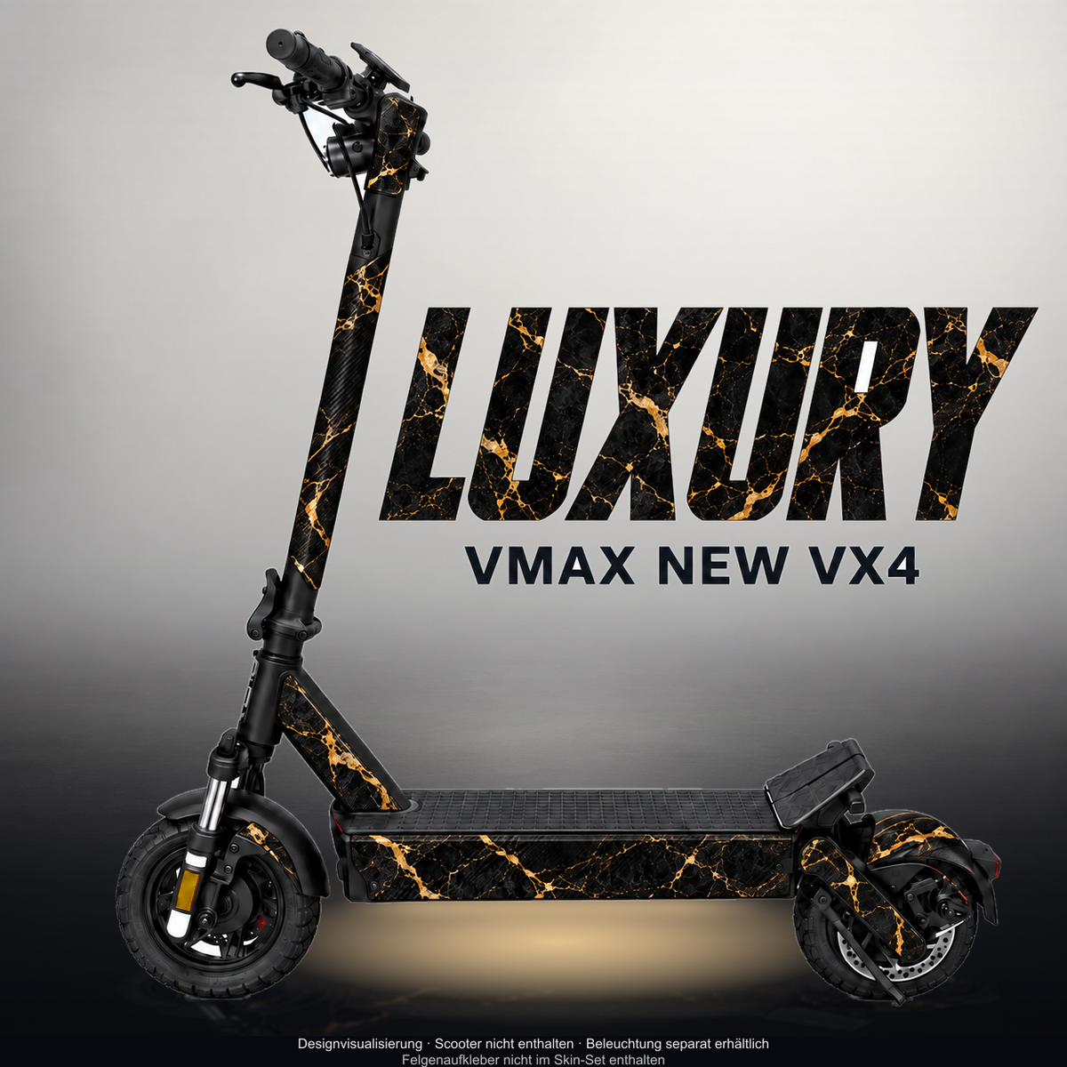 VMAX NEW VX4 SKIN | LUXURY – Designvisualisierung mit Licht in der Skinfarbe; Scooter nicht enthalten, Beleuchtung separat erhältlich