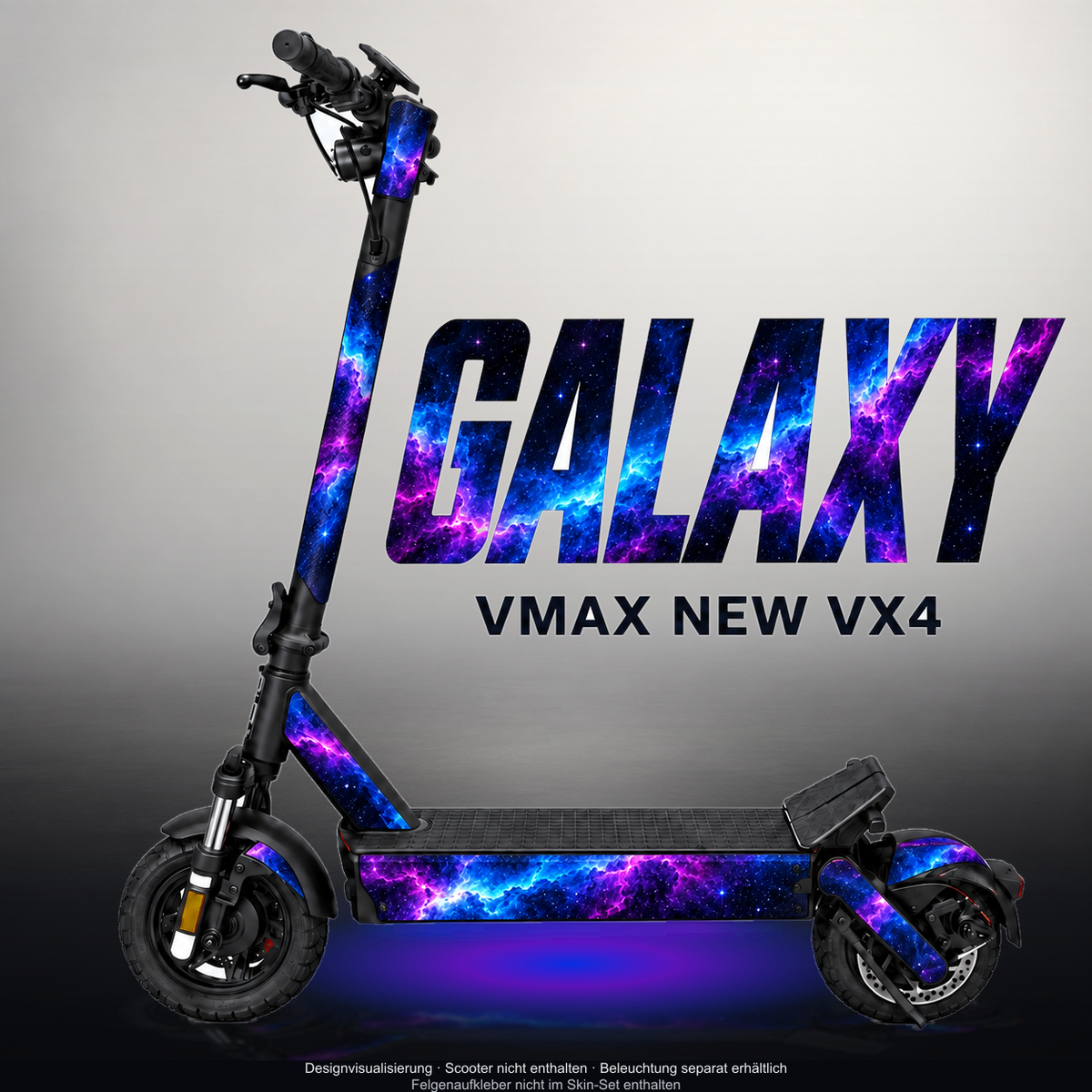 VMAX NEW VX4 SKIN | GALAXY – Designvisualisierung mit Licht in der Skinfarbe; Scooter nicht enthalten, Beleuchtung separat erhältlich