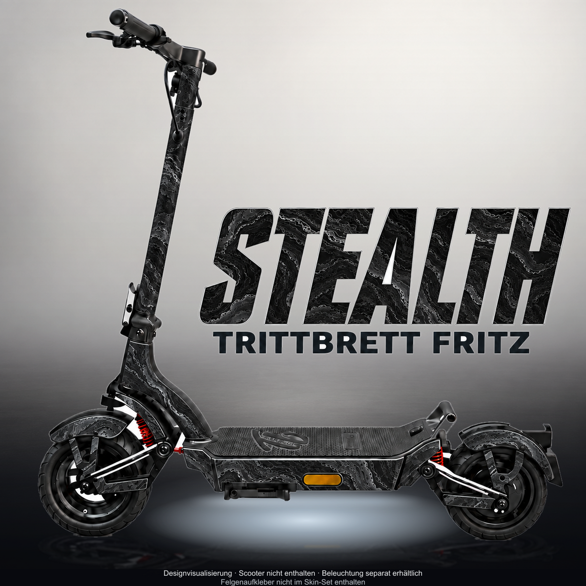 TRITTBRETT FRITZ SKIN | STEALTH – Designvisualisierung mit Licht in der Skinfarbe; Scooter nicht enthalten, Beleuchtung separat erhältlich