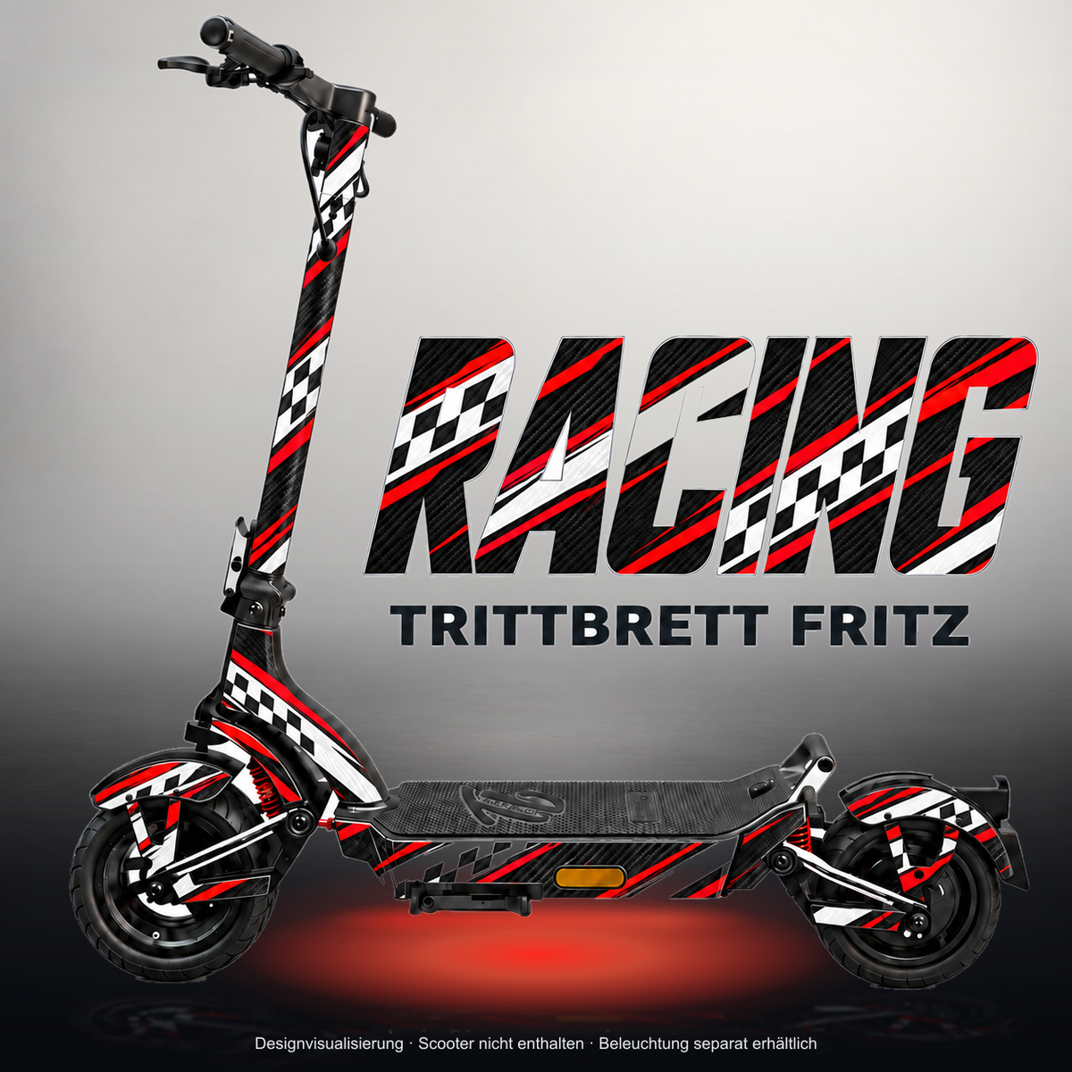 TRITTBRETT FRITZ SKIN | RACING – Studiofoto mit Licht in der Skinfarbe; Scooter und Beleuchtung separat erhältlich