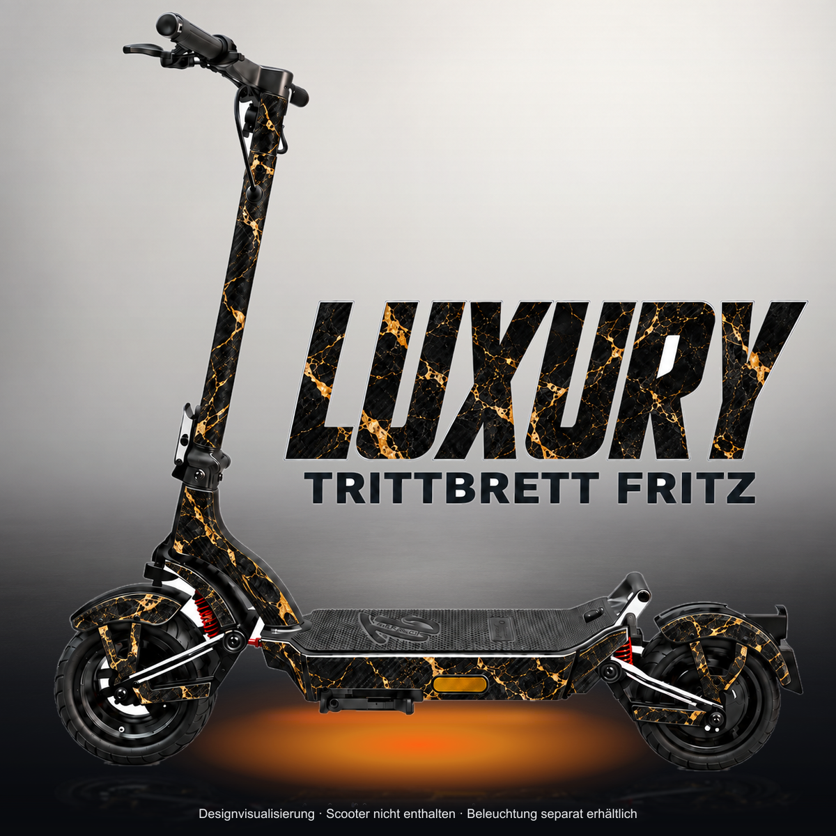 TRITTBRETT FRITZ SKIN | LUXURY – Studiofoto mit Licht in der Skinfarbe; Scooter und Beleuchtung separat erhältlich
