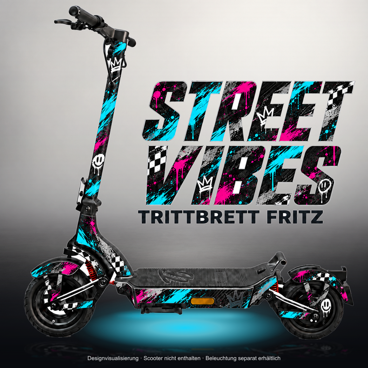 TRITTBRETT FRITZ SKIN | STREET VIBES – Studiofoto mit Licht in der Skinfarbe; Scooter und Beleuchtung separat erhältlich