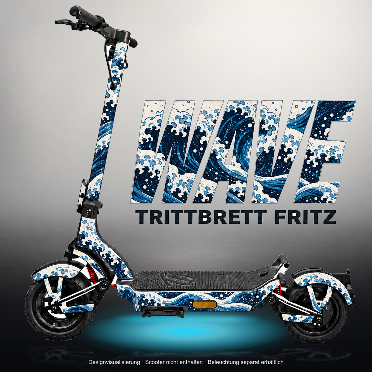 TRITTBRETT FRITZ SKIN | WAVE – Studiofoto mit Licht in der Skinfarbe; Scooter und Beleuchtung separat erhältlich