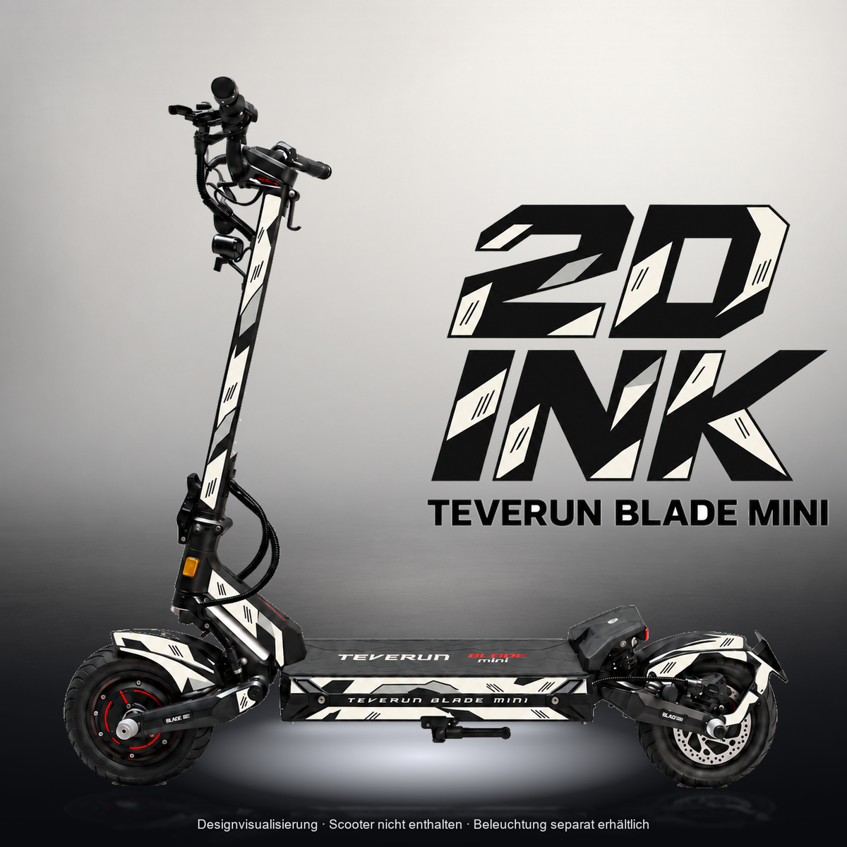 TEVERUN BLADE MINI / PRO / ULTRA SKIN | 2D INK – Studiofoto mit Licht in der Skinfarbe; Scooter und Beleuchtung separat erhältlich