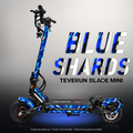 TEVERUN BLADE MINI / PRO / ULTRA SKIN | BLUE SHARDS – Designvisualisierung mit Licht in der Skinfarbe; Scooter nicht enthalten, Beleuchtung separat erhältlich