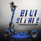TEVERUN BLADE MINI / PRO / ULTRA SKIN | BLUE SHARDS – Designvisualisierung mit Licht in der Skinfarbe; Scooter nicht enthalten, Beleuchtung separat erhältlich