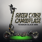 TEVERUN BLADE MINI / PRO / ULTRA SKIN | GREEN CYBER CAMOUFLAGE – Designvisualisierung mit Licht in der Skinfarbe; Scooter nicht enthalten, Beleuchtung separat erhältlich