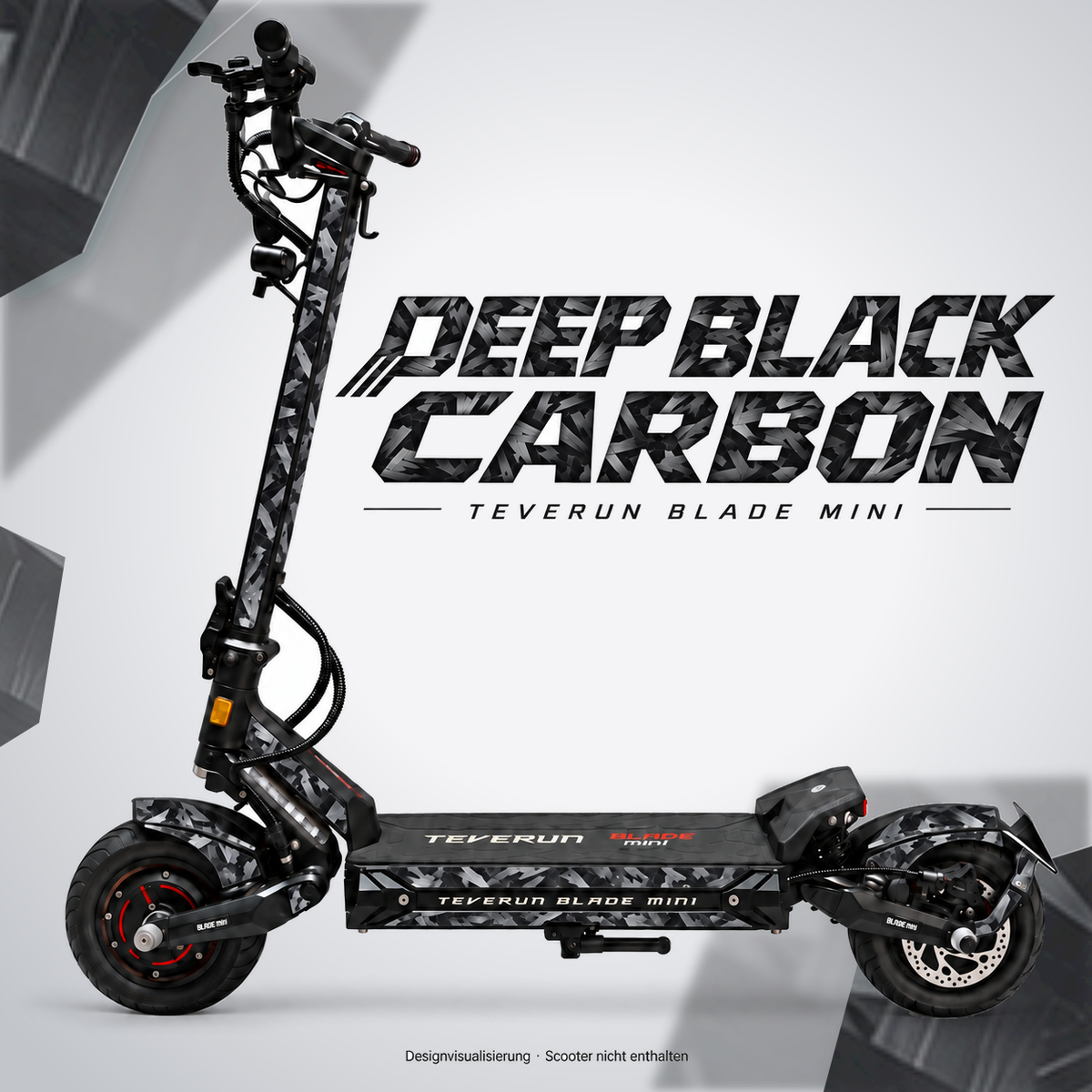 Teverun Blade Mini Skin DEEP BLACK CARBON – Designvorschau mit Designname