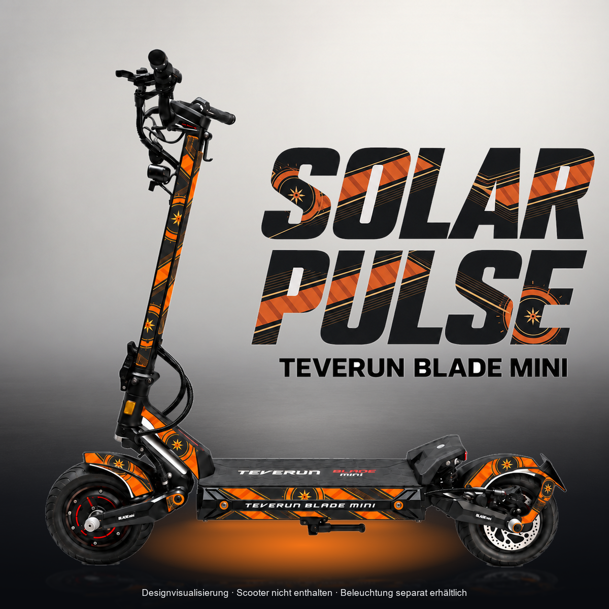 TEVERUN BLADE MINI / PRO / ULTRA SKIN | SOLAR PULSE – Studiofoto mit Licht in der Skinfarbe; Scooter und Beleuchtung separat erhältlich