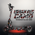 TEVERUN BLADE MINI / PRO / ULTRA SKIN | URBAN RED CAMO – Designvisualisierung mit Licht in der Skinfarbe; Scooter nicht enthalten, Beleuchtung separat erhältlich
