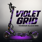 TEVERUN BLADE MINI / PRO / ULTRA SKIN | VIOLET GRID – Designvisualisierung mit Licht in der Skinfarbe; Scooter nicht enthalten, Beleuchtung separat erhältlich