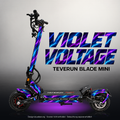 TEVERUN BLADE MINI / PRO / ULTRA SKIN | VIOLET VOLTAGE – Designvisualisierung mit Licht in der Skinfarbe; Scooter nicht enthalten, Beleuchtung separat erhältlich
