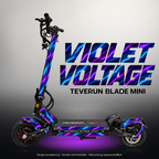 TEVERUN BLADE MINI / PRO / ULTRA SKIN | VIOLET VOLTAGE – Designvisualisierung mit Licht in der Skinfarbe; Scooter nicht enthalten, Beleuchtung separat erhältlich