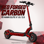 IO HAWK Elite X 1.0 / 2.0 Skin RED FORGED CARBON – Designvisualisierung. Reifenaufkleber separat erhältlich. Scooter nicht enthalten.