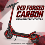 Xiaomi Electric Scooter 6 Skin RED FORGED CARBON – Designvisualisierung. Reifenaufkleber separat erhältlich. Scooter nicht enthalten.