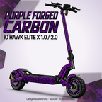 IO HAWK Elite X 1.0 / 2.0 Skin PURPLE FORGED CARBON – Designvisualisierung. Reifenaufkleber separat erhältlich. Scooter nicht enthalten.