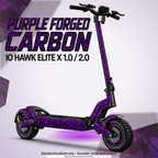 IO HAWK ELITE X 1.0 / 2.0 SKIN | PURPLE FORGED CARBON – Designvisualisierung mit optionalem Lichteffekt. Beleuchtung und Reifenaufkleber separat erhältlich. Scooter nicht enthalten.