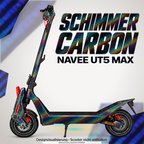 NAVEE UT5 MAX SKIN | SCHIMMER CARBON – Designvisualisierung mit optionalem Lichteffekt. Beleuchtung und Reifenaufkleber separat erhältlich. Scooter nicht enthalten.