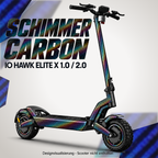 IO HAWK Elite X 1.0 / 2.0 Skin SCHIMMER CARBON – Designvisualisierung. Reifenaufkleber separat erhältlich. Scooter nicht enthalten.