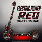 NAVEE UT5 MAX SKIN | ELECTRIC POWER RED – Designvisualisierung im Studio-Look mit Licht in der Skinfarbe; Scooter nicht enthalten, Beleuchtung separat erhältlich