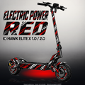 IO HAWK ELITE X 1.0 / 2.0 SKIN | ELECTRIC POWER RED – Designvisualisierung im Studio-Look mit Licht in der Skinfarbe; Scooter nicht enthalten, Beleuchtung separat erhältlich