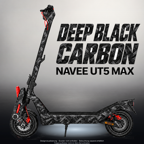 NAVEE UT5 MAX SKIN | DEEP BLACK CARBON – Designvisualisierung mit Licht in der Skinfarbe; Scooter nicht enthalten, Beleuchtung separat erhältlich