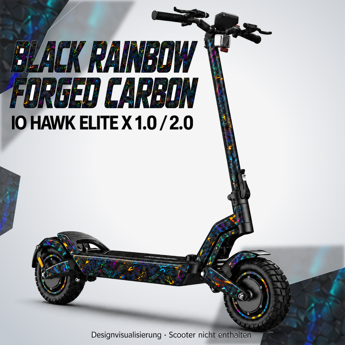 IO HAWK Elite X 1.0 / 2.0 BLACK RAINBOW FORGED CARBON. Reifenaufkleber separat erhältlich.