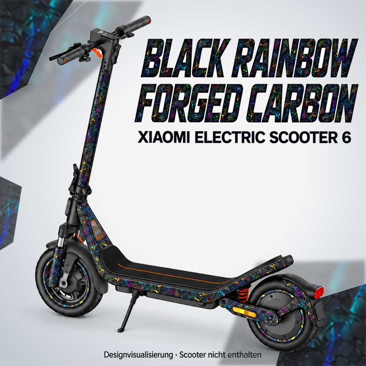 Xiaomi Electric Scooter 6 BLACK RAINBOW FORGED CARBON. Reifenaufkleber separat erhältlich.
