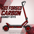 Egret Ey!1 Skin RED FORGED CARBON – Designvisualisierung. Reifenaufkleber separat erhältlich. Scooter nicht enthalten.
