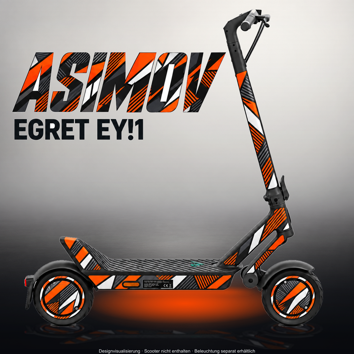 YADEA ELITEPRIME SKIN | ASIMOV – Designvisualisierung im Studio-Look mit Licht in der Skinfarbe; Scooter nicht enthalten, Beleuchtung separat erhältlich