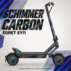 Egret Ey!1 Skin SCHIMMER CARBON – Designvisualisierung. Reifenaufkleber separat erhältlich. Scooter nicht enthalten.