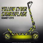 YADEA ELITEPRIME SKIN | YELLOW CYBER CAMOUFLAGE – Designvisualisierung im Studio-Look mit Licht in der Skinfarbe; Scooter nicht enthalten, Beleuchtung separat erhältlich