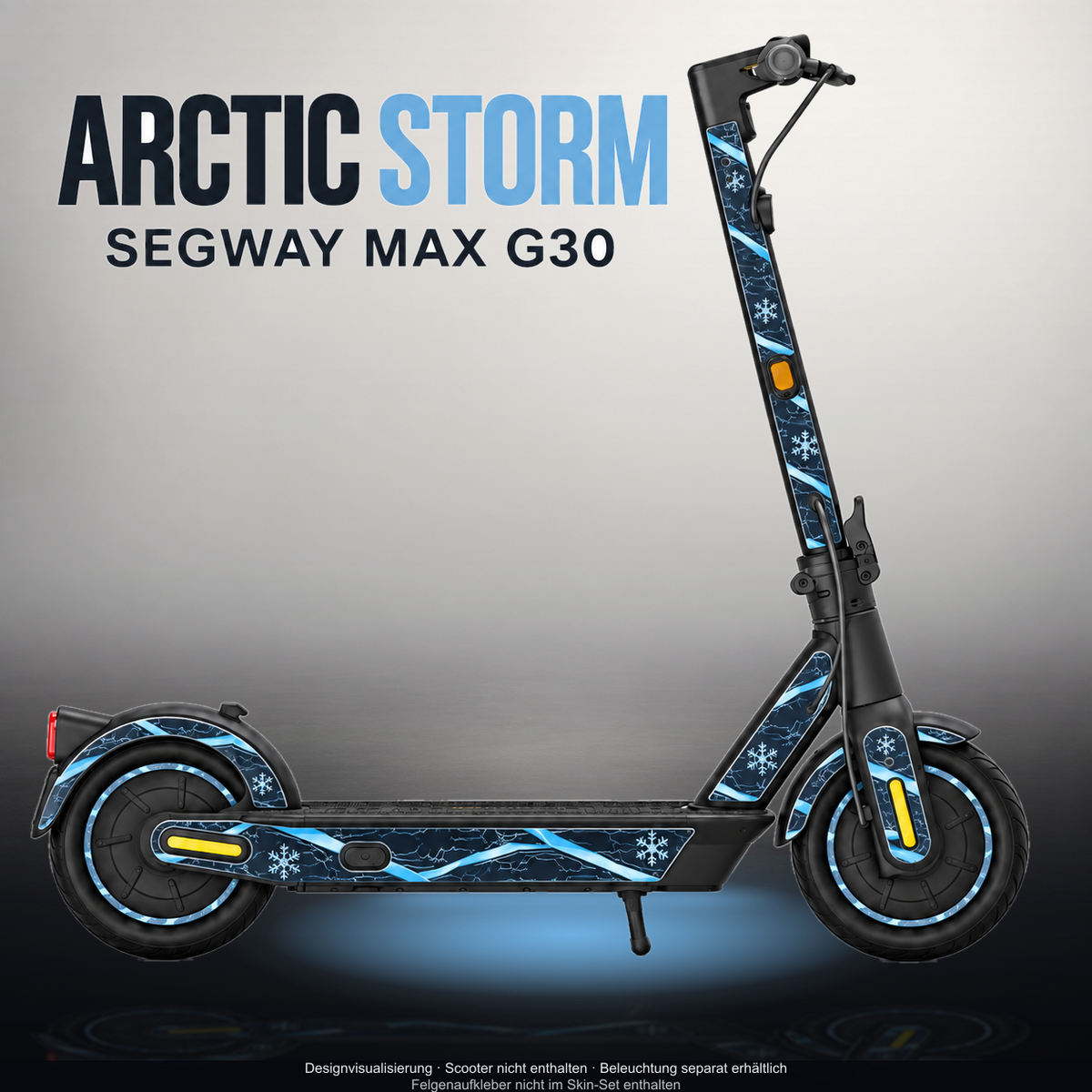 SEGWAY MAX G30 SKIN | ARCTIC STORM – Designvisualisierung mit Licht in der Skinfarbe; Scooter nicht enthalten, Beleuchtung separat erhältlich