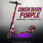 XIAOMI M365 / 1S / ESSENTIAL / MI 3 SKIN | CRIMSON DRAGON PURPLE – Designvisualisierung mit Licht in der Skinfarbe; Scooter nicht enthalten, Beleuchtung separat erhältlich