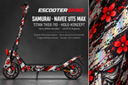 NAVEE UT5 MAX SKIN | SAMURAI – Holo-Effekt simuliert; +24,99 EUR Aufpreis. Digitale Materialsimulation, keine physische Druckprobe. Nur Body-Skin; Trittbrett und Felgenaufkleber separat; Scooter nicht enthalten.
