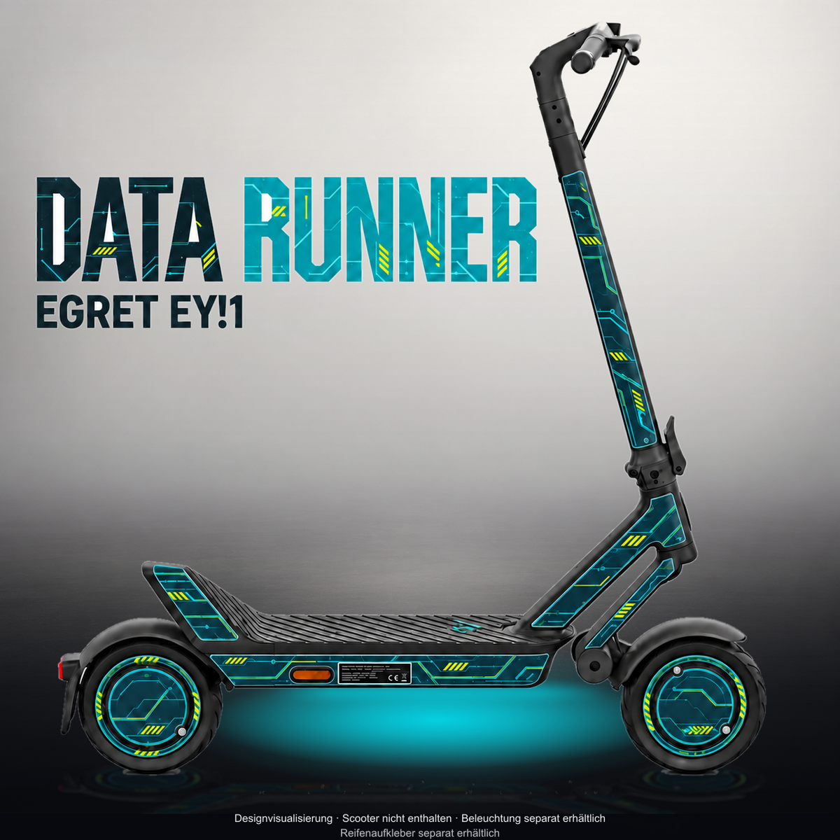 EGRET EY!1 SKIN | DATA RUNNER – Designvisualisierung im Studio-Look mit Licht in der Skinfarbe; Scooter nicht enthalten, Beleuchtung separat erhältlich