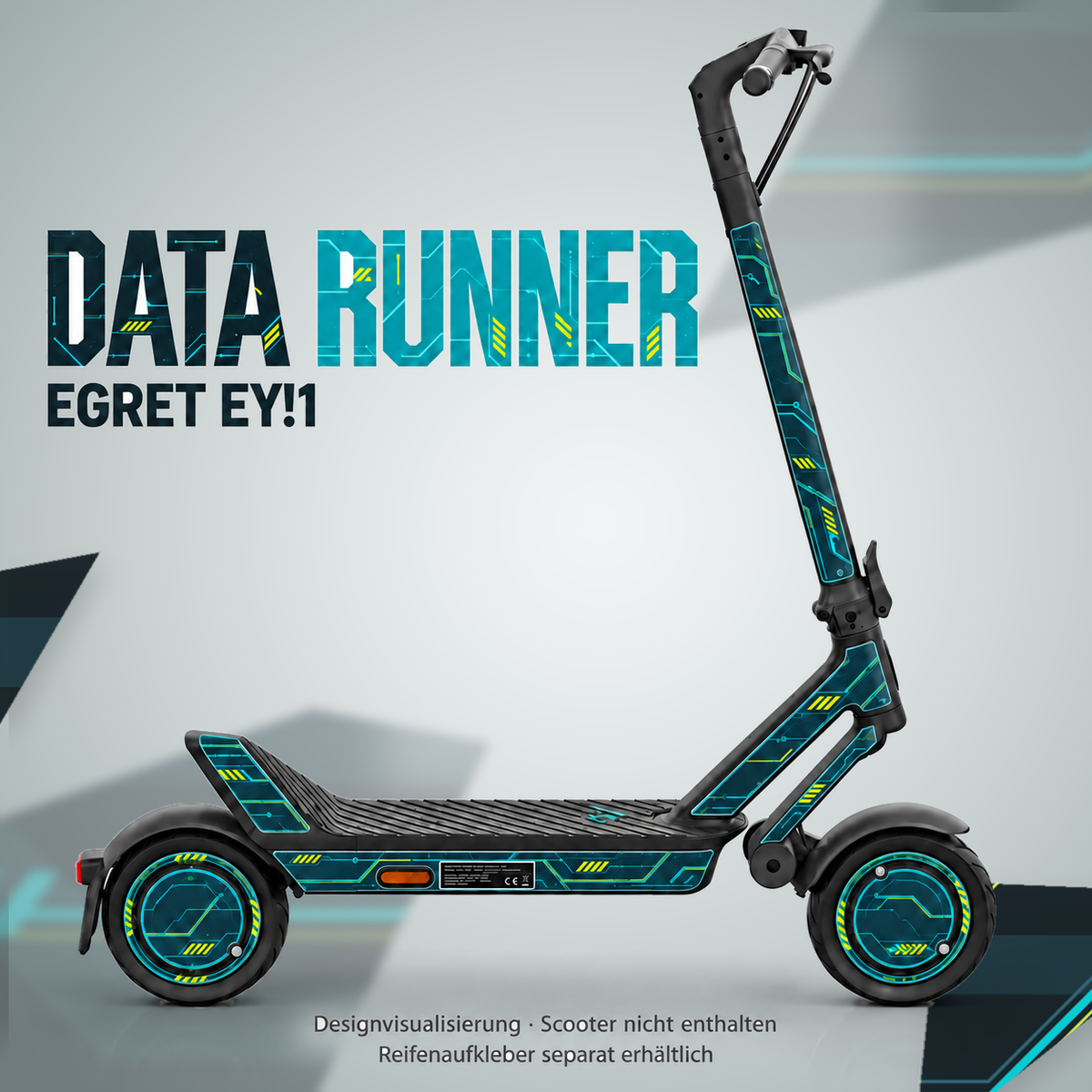 EGRET EY!1 SKIN | DATA RUNNER – Designvisualisierung; Scooter nicht enthalten. Reifenaufkleber separat erhältlich.
