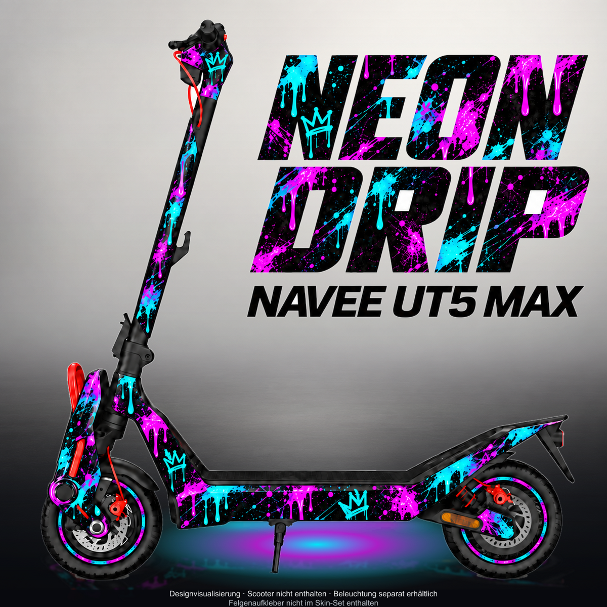 NAVEE UT5 MAX SKIN | NEON DRIP – Designvisualisierung mit Licht in der Skinfarbe; Scooter nicht enthalten, Beleuchtung separat erhältlich
