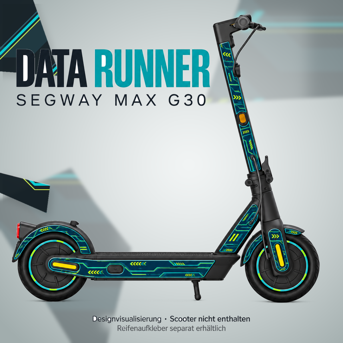 SEGWAY MAX G30 SKIN | DATA RUNNER – Designvisualisierung; Scooter nicht enthalten. Reifenaufkleber separat erhältlich.