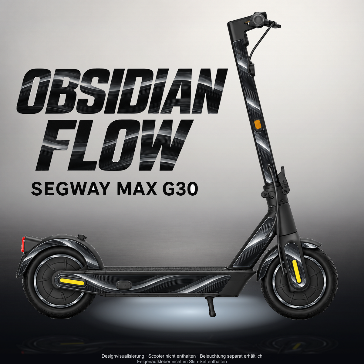 SEGWAY MAX G30 SKIN | OBSIDIAN FLOW – Designvisualisierung mit Licht in der Skinfarbe; Scooter nicht enthalten, Beleuchtung separat erhältlich