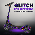 XIAOMI ELECTRIC SCOOTER 6 SKIN | GLITCH PHANTOM – Designvisualisierung im Studio-Look mit Licht in der Skinfarbe; Scooter nicht enthalten, Beleuchtung separat erhältlich