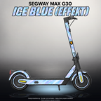 SEGWAY MAX G30 SKIN | ICE BLUE (EFFEKT) – Designvisualisierung im Studio-Look mit Licht in der Skinfarbe; Scooter nicht enthalten, Beleuchtung separat erhältlich