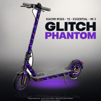 XIAOMI M365 / 1S / ESSENTIAL / MI 3 SKIN | GLITCH PHANTOM – Designvisualisierung im Studio-Look mit Licht in der Skinfarbe; Scooter nicht enthalten, Beleuchtung separat erhältlich